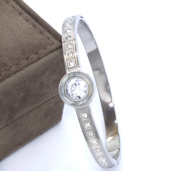 Çelik Kelepçe Bileklik Zirkon Taşlı BLZ-415 - Resim 5