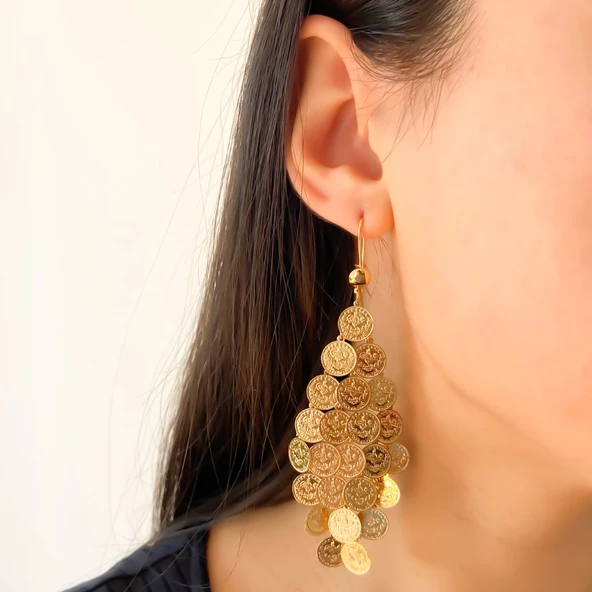 Altın Kaplama Küpe Sallantılı İmitasyon Reşatlı Model UNK-511 - Resim 2