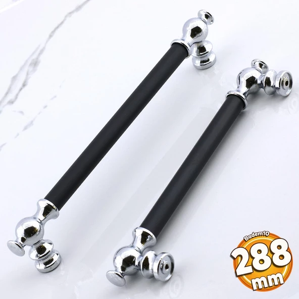 Arya 288 mm Krom Siyah Metal Mobilya Çekmece Mutfak Kapak Kulbu Dolap Dolabı Kulpları Kulpu 28.8 cm ürün görseli