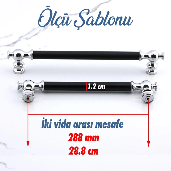 Arya 288 mm Krom Siyah Metal Mobilya Çekmece Mutfak Kapak Kulbu Dolap Dolabı Kulpları Kulpu 28.8 cm - Resim 2