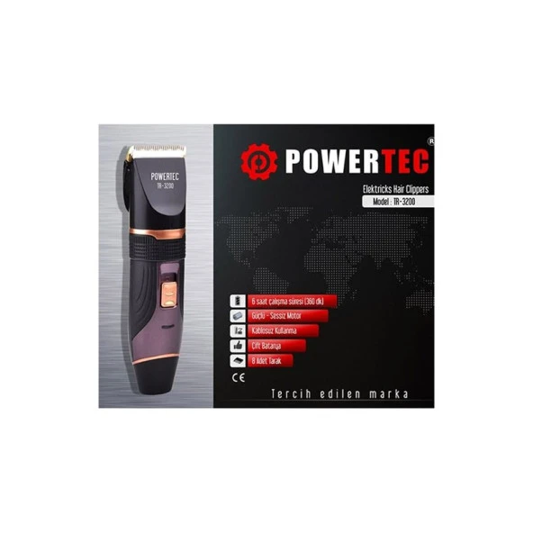 Powertec TR-3200 Kablosuz, Şarjlı Profesyonel  Tıraş Makinası - Resim 5