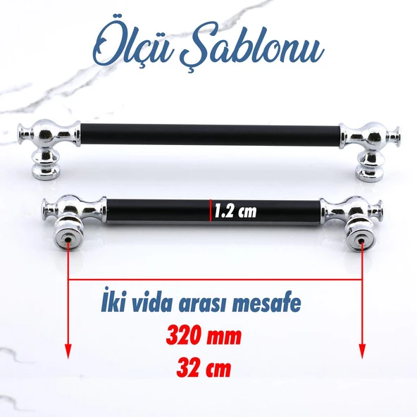 Arya 320 mm Krom Siyah Metal Mobilya Mutfak Çekmece Kapak Kulbu Dolap Dolabı Kulpları Kulpu 32 cm - Resim 2