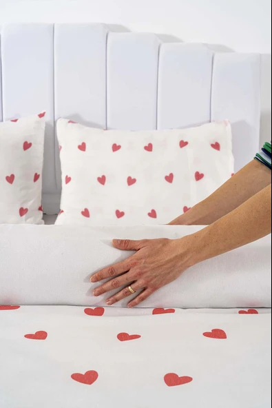 Rivaİstanbul Kırmızı Kalpli Çift Kişilik Nevresim Takımı Pamuklu - Resim 2