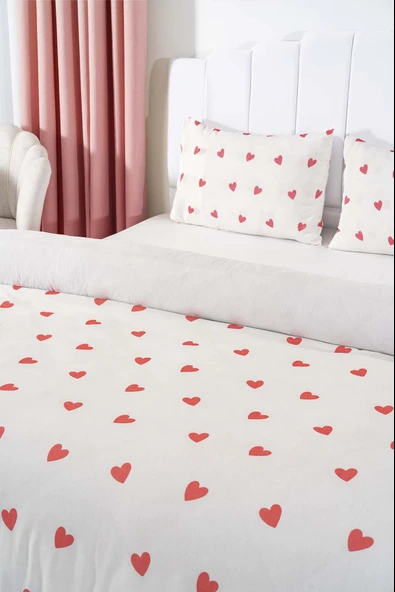 Rivaİstanbul Kırmızı Kalpli Çift Kişilik Nevresim Takımı Pamuklu - Resim 4