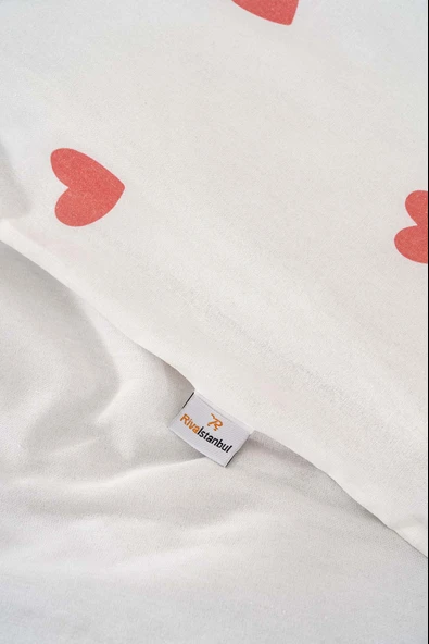 Rivaİstanbul Kırmızı Kalpli Çift Kişilik Nevresim Takımı Pamuklu - Resim 5