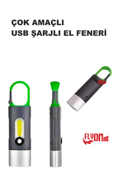 USB ŞARJLI EL FENERİ HEM FENER HEM ORTAM AYDINLATMA KANCALI FLAŞÖR KAMP , CEP , KAMP ÇANTASI ,LAMBA - 6