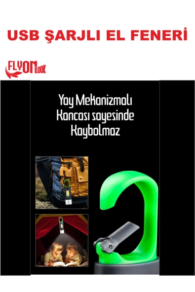 USB ŞARJLI EL FENERİ HEM FENER HEM ORTAM AYDINLATMA KANCALI FLAŞÖR KAMP , CEP , KAMP ÇANTASI ,LAMBA - 3