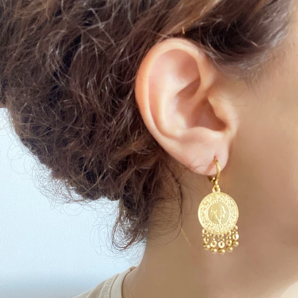 Altın Kaplama Küpe İmitasyon Çeyrek Altınlı UNK-401 - Resim 2