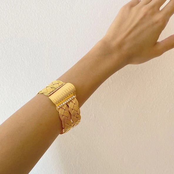 İmitasyon Trabzon Hasırı Altın Kaplama Örgü Kelepçe BLZ-108 - Resim 2