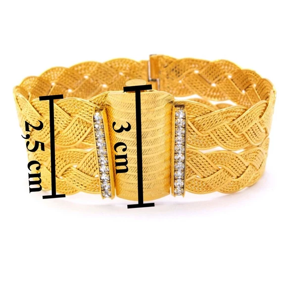 İmitasyon Trabzon Hasırı Altın Kaplama Örgü Kelepçe BLZ-108 - Resim 3