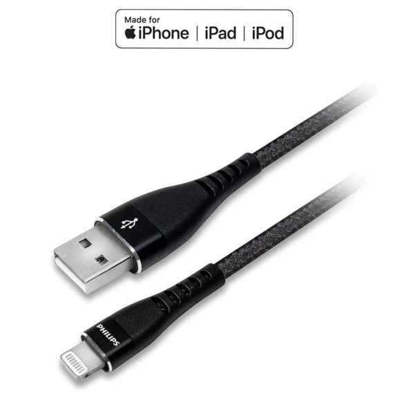 Philips Apple MFI Lisanslı İphone 6S Plus  UsbA to Lightning 1.2Metre Hızlı Data ve Şarj Kablosu Siyah