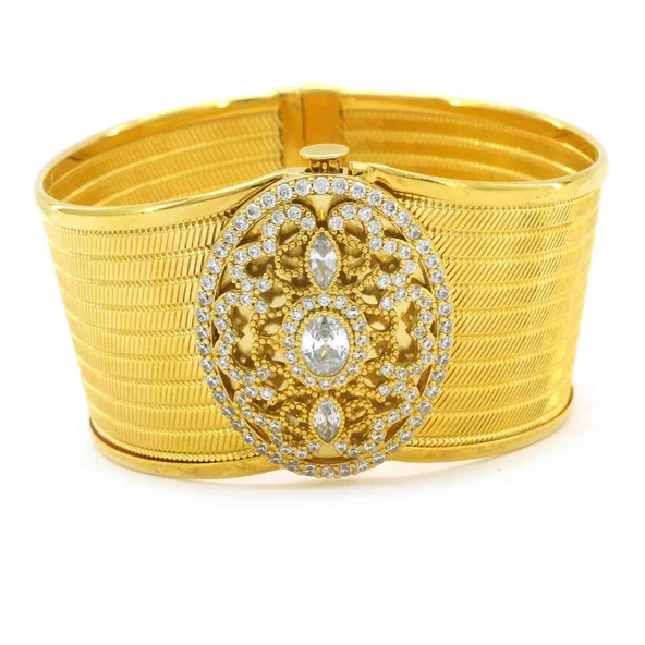 İmitasyon Trabzon Hasırı Altın Kaplama Zirkon Taşlı Kelepçe BLZ-146 - 2