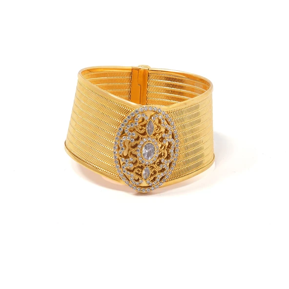 İmitasyon Trabzon Hasırı Altın Kaplama Zirkon Taşlı Kelepçe BLZ-146