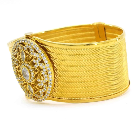 İmitasyon Trabzon Hasırı Altın Kaplama Zirkon Taşlı Kelepçe BLZ-146 - 6