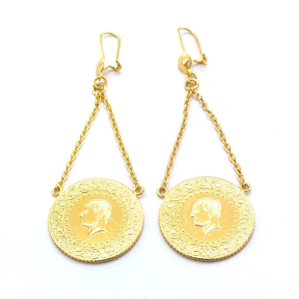 Altın Kaplama Küpe Tam Altınlı Sallantılı Model UNK-741 - Resim 4