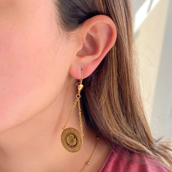 Altın Kaplama Küpe Tam Altınlı Sallantılı Model UNK-741 - Resim 2