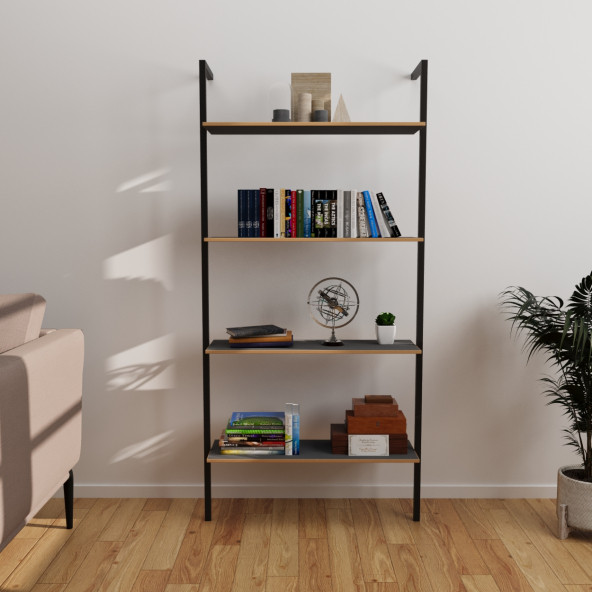 Eportatif Kitaplık Ofis Rafı Çalışma Odası Füme 1358