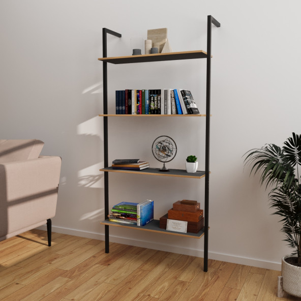 Eportatif Kitaplık Ofis Rafı Çalışma Odası Füme 1358 - 2