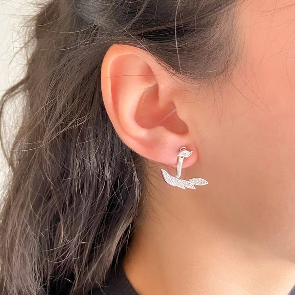 Çelik Taşlı Küpe Kulak Altı Model Küpe UNK-774 - Resim 3