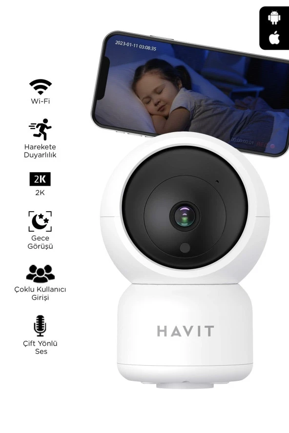 Akıllı Kamera Ipc30 Smart 360° 2k Gece Görüşlü Ip Kamera ( Türkiye Garantili) Wifi Kablosuz Ev Kamerası