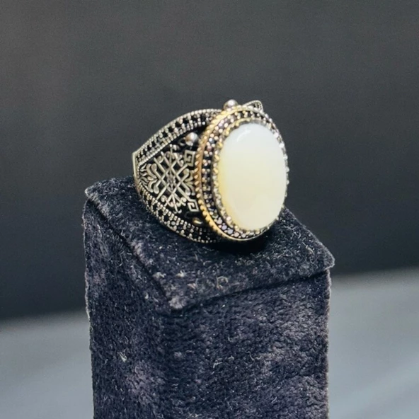 Sedef Taşlı 925 Ayar Gümüş Erkek Yüzük - 2