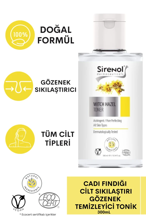 Sirenol Natural Cadı Fındığı Cilt Sıkılaştırıcı Gözenek Temizleyici Tonik 300 mL ürün görseli 1