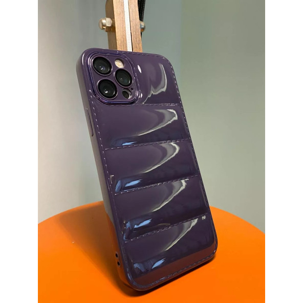 Apple İphone 11 Uyumlu Puffer Silikon Kılıf Kamera Koruma Lens Korumalı Parlak Telefon Kılıfı DERİN MOR