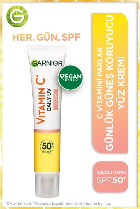 Garnier C Vitamini Parlak Günlük Güneş Koruyucu Fluid Yüz Kremi Işıltılı Doku SPF50+ 40ML