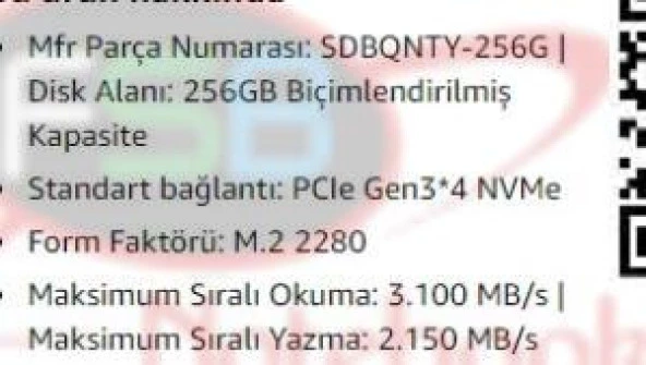 256 GB NVME SSD HARDDİSK WD MARKA - 2