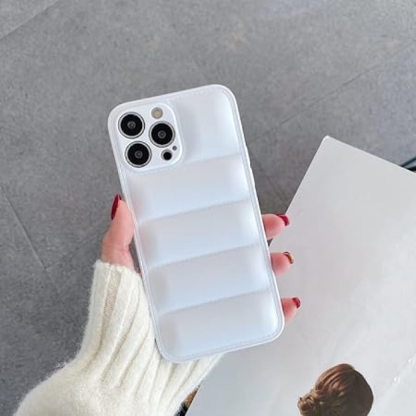 Apple İphone 12 PRO Uyumlu Puffer Silikon Kılıf Kamera Koruma Lens Korumalı Parlak Telefon Kılıfı BEYAZ