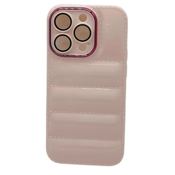 Apple İphone 12 PRO Uyumlu Puffer Silikon Kılıf Kamera Koruma Lens Korumalı Parlak Telefon Kılıfı PEMBE - 3