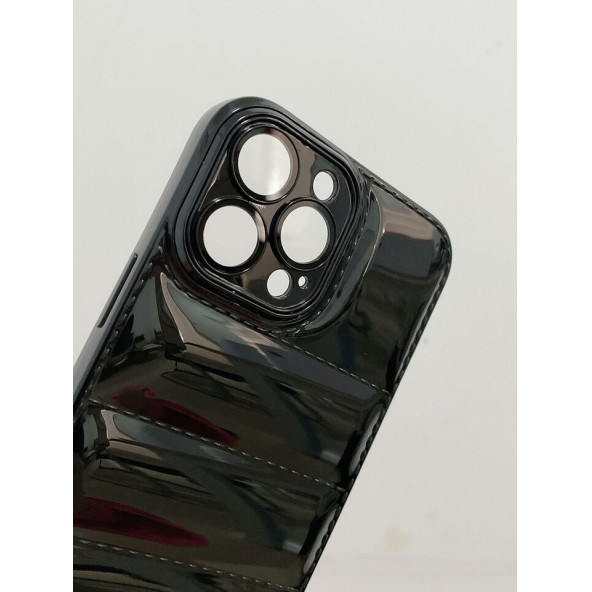 Apple İphone 12 PRO MAX Uyumlu Puffer Silikon Kılıf Kamera Koruma Lens Korumalı Parlak Telefon Kılıfı SİYAH - 4