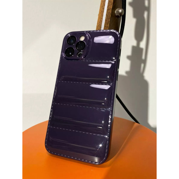 Apple İphone 12 PRO MAX Uyumlu Puffer Silikon Kılıf Kamera Koruma Lens Korumalı Parlak Telefon Kılıfı DERİN MOR