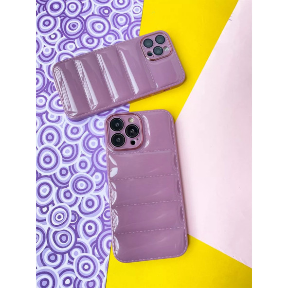 Apple İphone 12 PRO MAX Uyumlu Puffer Silikon Kılıf Kamera Koruma Lens Korumalı Parlak Telefon Kılıfı MOR - 2