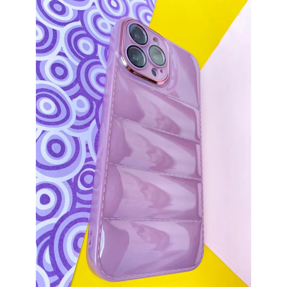 Apple İphone 12 PRO MAX Uyumlu Puffer Silikon Kılıf Kamera Koruma Lens Korumalı Parlak Telefon Kılıfı MOR - 4