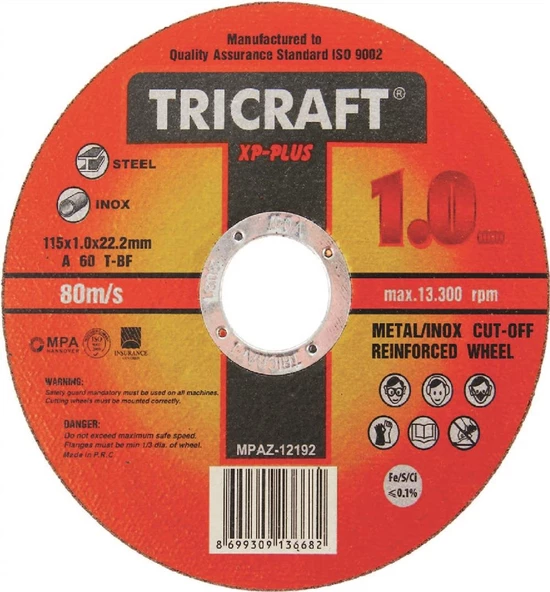 TRICRAFT 3302 180*1.6*22 İNOX KESİCİ TAŞ 25 Lİ