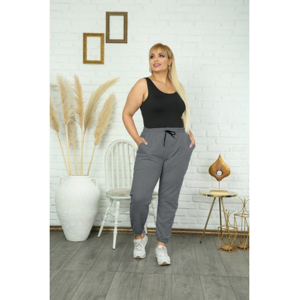 Kadın Oversize Basic Lastikli Paça Mevsimlik Eşofman Altı - 2