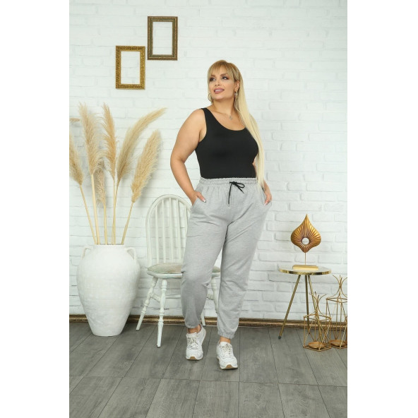 Kadın Oversize Basic Lastikli Paça Mevsimlik Eşofman Altı - 3