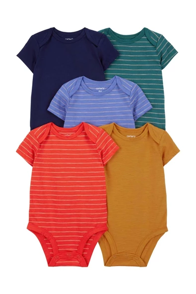 Carter's Layette Erkek Bebek 5'Li Kısa Kol Body 1Q934710 Karışık Renkli