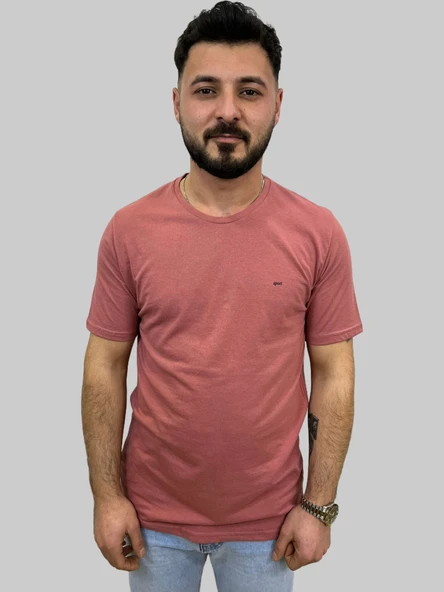 Erkek Sport Sıfır Yaka Gül Kurusu Tişört