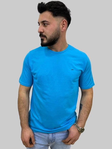 Erkek Sport Sıfır Yaka Turkuaz Tişört - 7