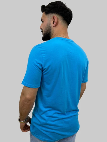Erkek Sport Sıfır Yaka Turkuaz Tişört - 6