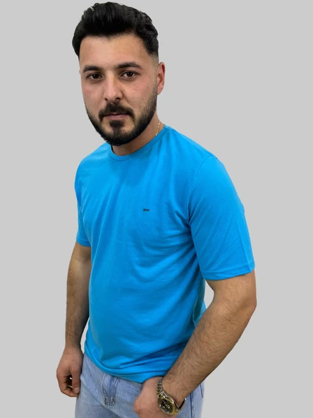 Erkek Sport Sıfır Yaka Turkuaz Tişört - 4