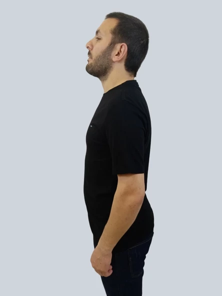 Erkek Sport Sıfır Yaka Siyah Tişört - 2