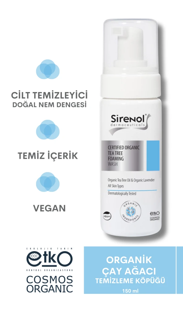 Sirenol Organik Sertifikalı Çay Ağacı Temizleme Köpüğü 150 mL