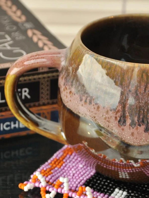 Artistik Gri-Kahve Rengi Tombul Koskocaman Kupa - Resim 2