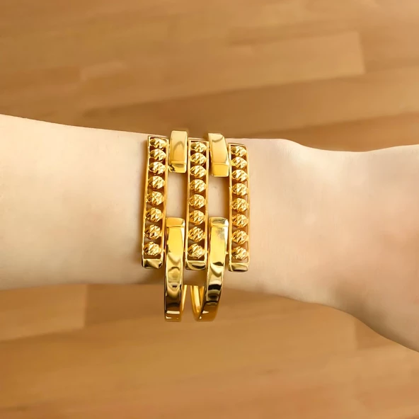 FerizZ Altın Kaplama Dorikalı Kadın Kaburga Kelepçe KB-126 - Resim 4