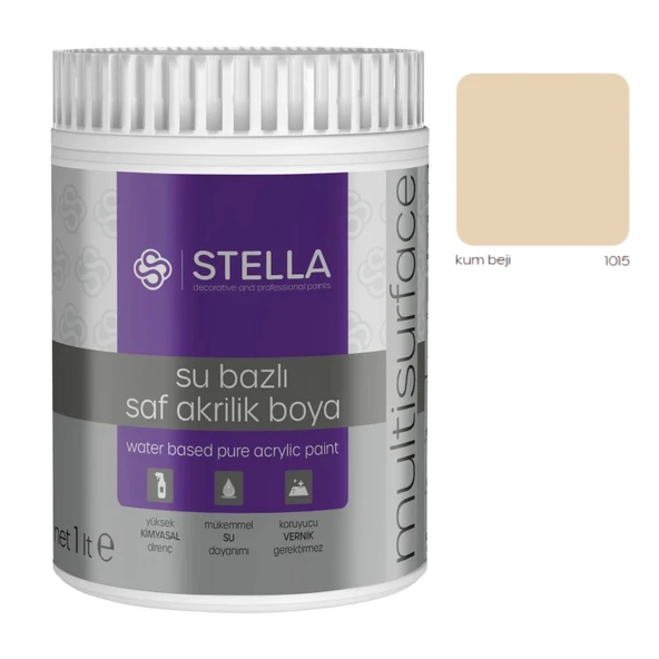 Stella Su Bazlı Saf Akrilik  Boya Kum Beji Ral-1015 1 Lt