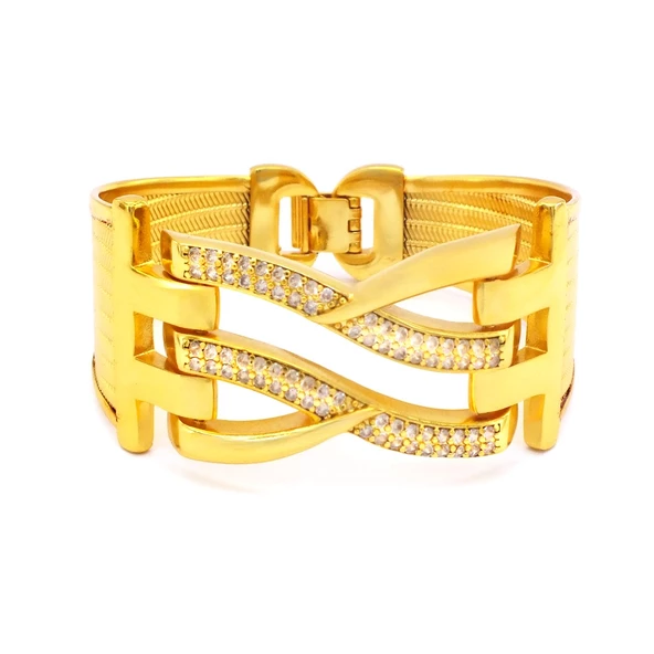 Kaburga Bilezik 22 Ayar Altın Kaplama Hasır Kelepçe BLZ-538 - Resim 2