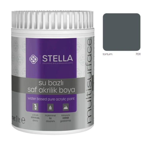 Stella Su Bazlı Saf Akrilik Boya Tortum Ral-7011 1 lt